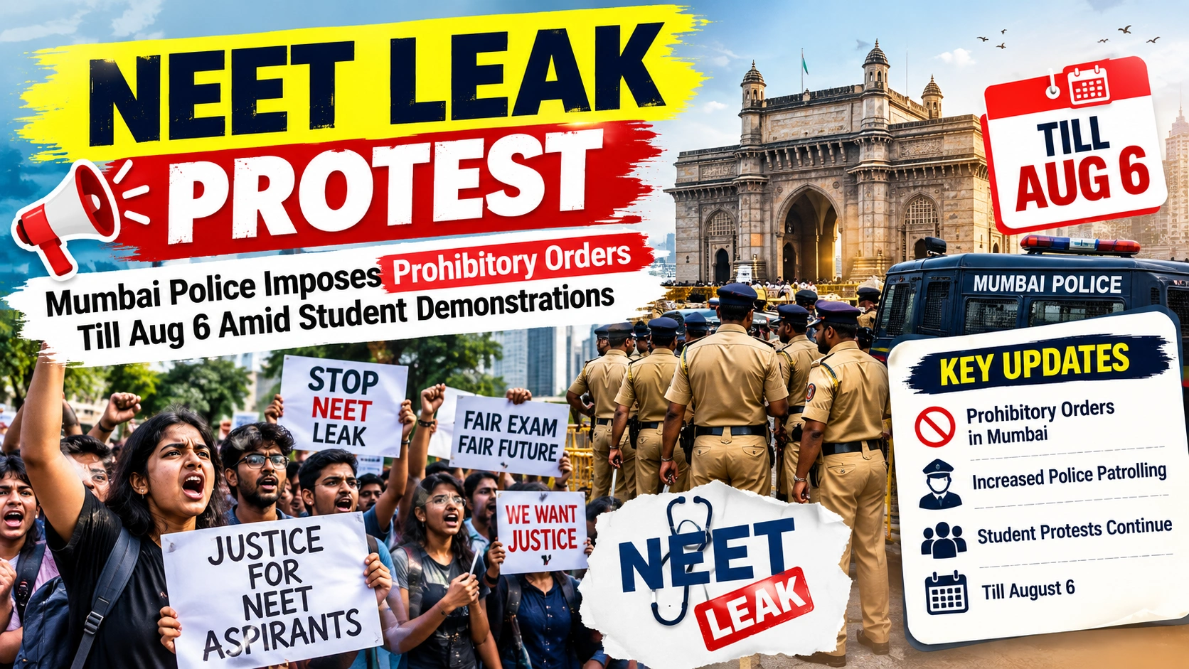 NEET Leak Protest: Mumbai Police Imposes Prohibitory Orders Till Aug 6 Amid Student Demonstrations